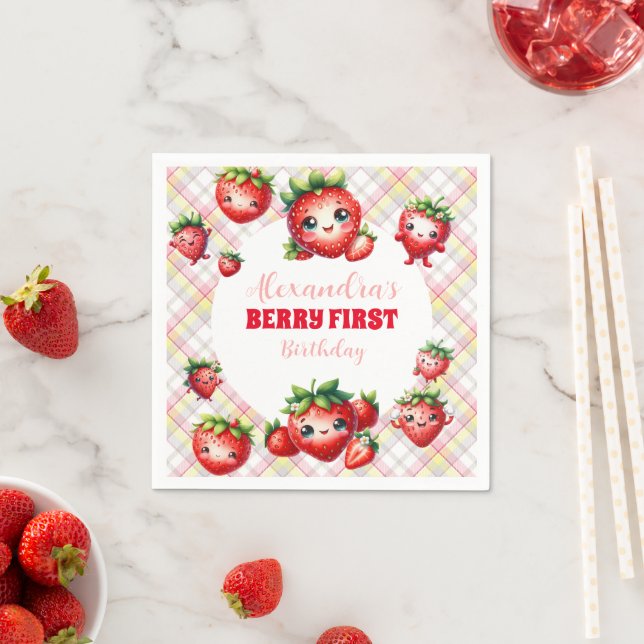 Serviette En Papier Berry fraise Premier anniversaire (En situation)