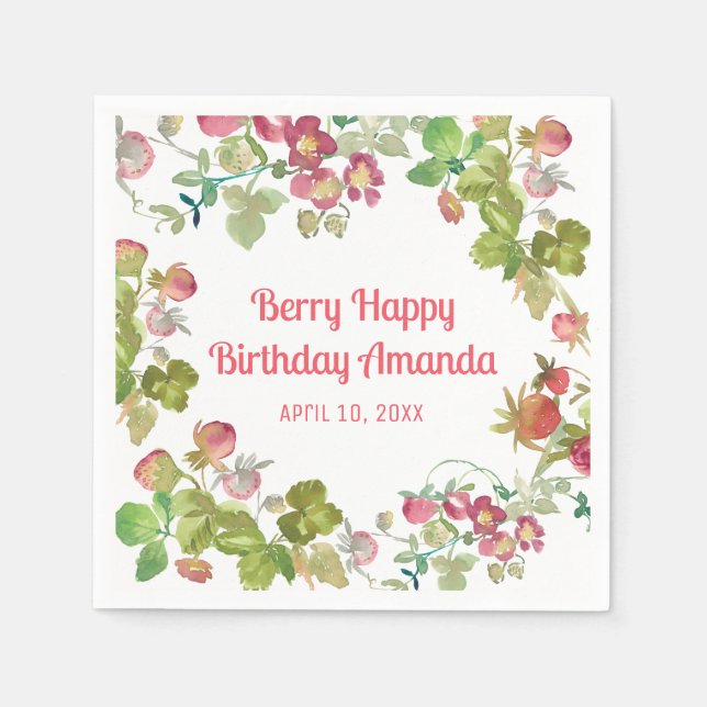 Serviette En Papier Berry Happy Strawberry Anniversaire (Devant)