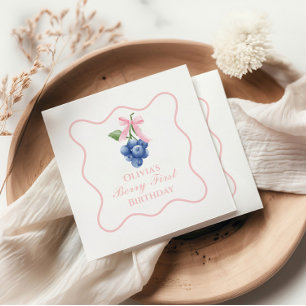 Serviette En Papier Berry premier anniversaire bleu à ruban rose Coque