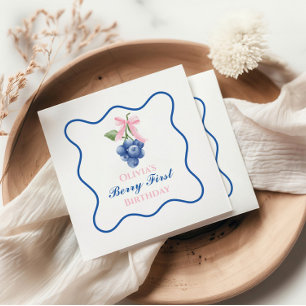 Serviette En Papier Berry premier anniversaire bleu Coquette Rose
