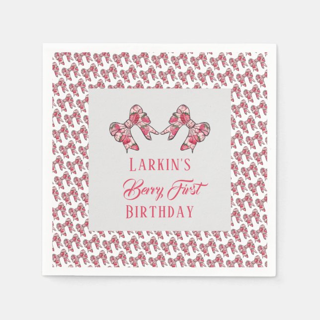Serviette En Papier Berry premier anniversaire de fraise Bow rose (Devant)