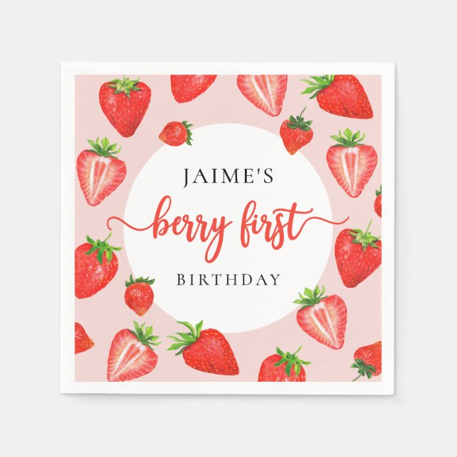 Serviette En Papier Berry premier anniversaire Fille fraise 1er annive (Devant)