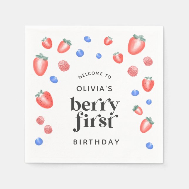 Serviette En Papier Berry Premier anniversaire fraise (Devant)