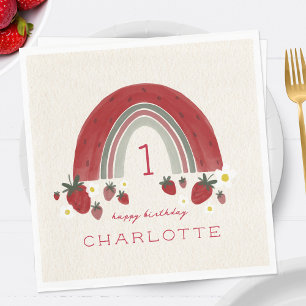 Serviette En Papier Berry Premier anniversaire fraise arc-en-ciel Flor