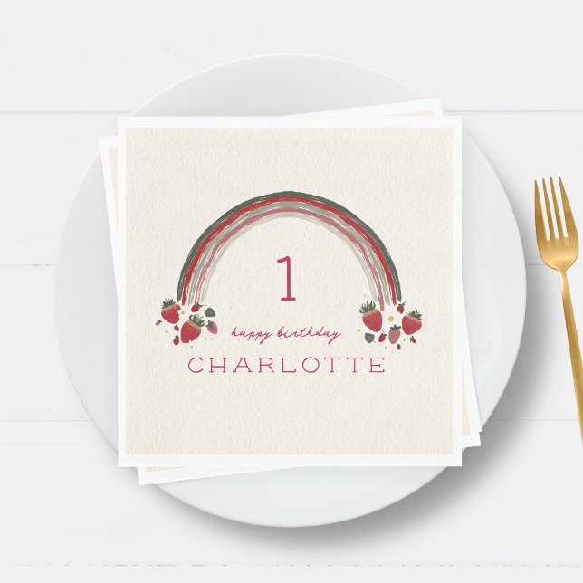 Serviette En Papier Berry Premier anniversaire fraise Floral Arc-en-ci (Créateur téléchargé)