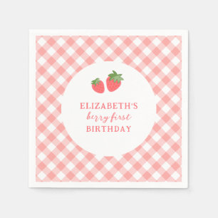 Serviette En Papier Berry premier anniversaire fraise Gingham