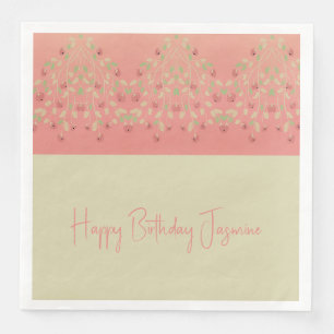 Serviette En Papier Berry Rose Et Beige Clair Accentué Floral