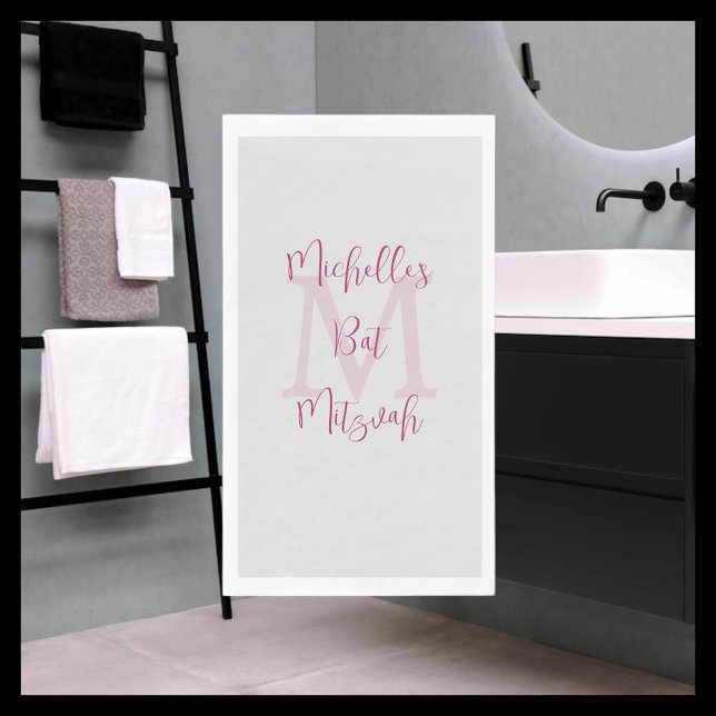 Serviette En Papier Berry rose gris Nom du Bat mitzvah Monogramme (Créateur téléchargé)