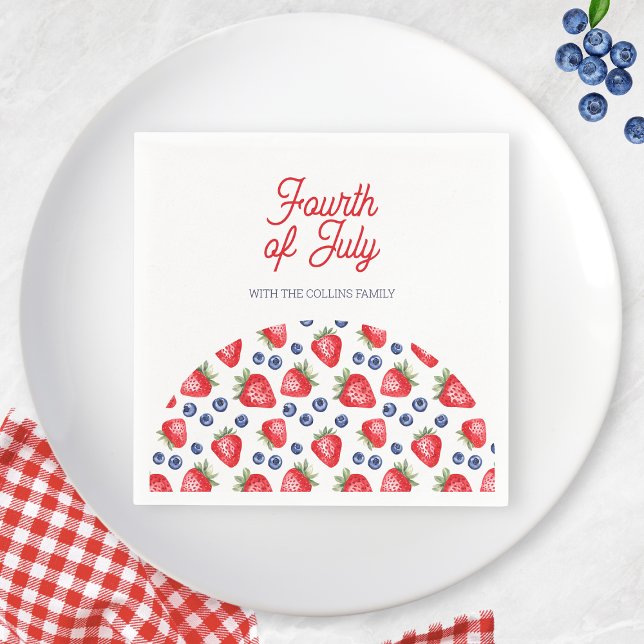Serviette En Papier Berry rouge blanc et bleu 4 juillet fête d'été (Red White and Blue Berry 4th of July Summer Party Napkins)