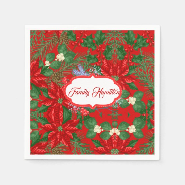 Serviette En Papier Berry rouge et vert olive Noël (Devant)
