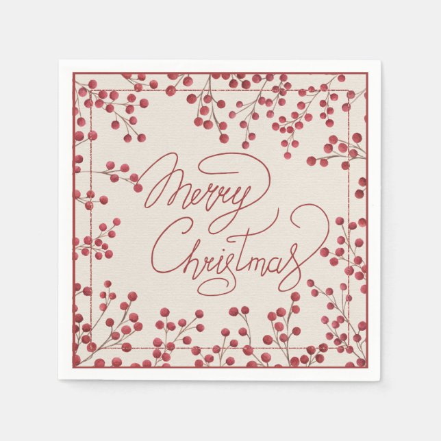 Serviette En Papier Berry rouge moderne Russe Joyeux Noël (Devant)