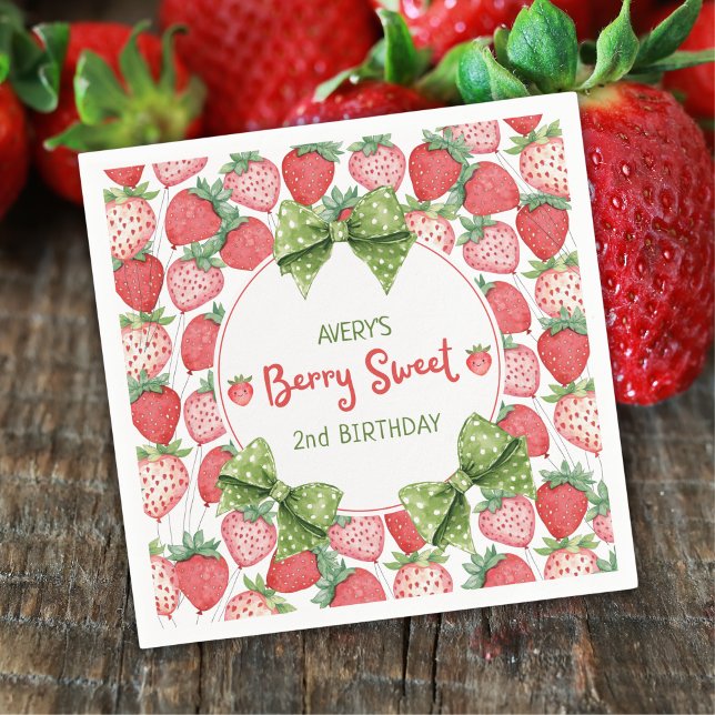 Serviette En Papier Berry Sweet 2nd Birthday Strawberry Party  (Créateur téléchargé)