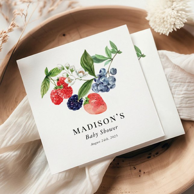 Serviette En Papier Berry Sweet Aquarelle Baby shower bleu rouge (Créateur téléchargé)