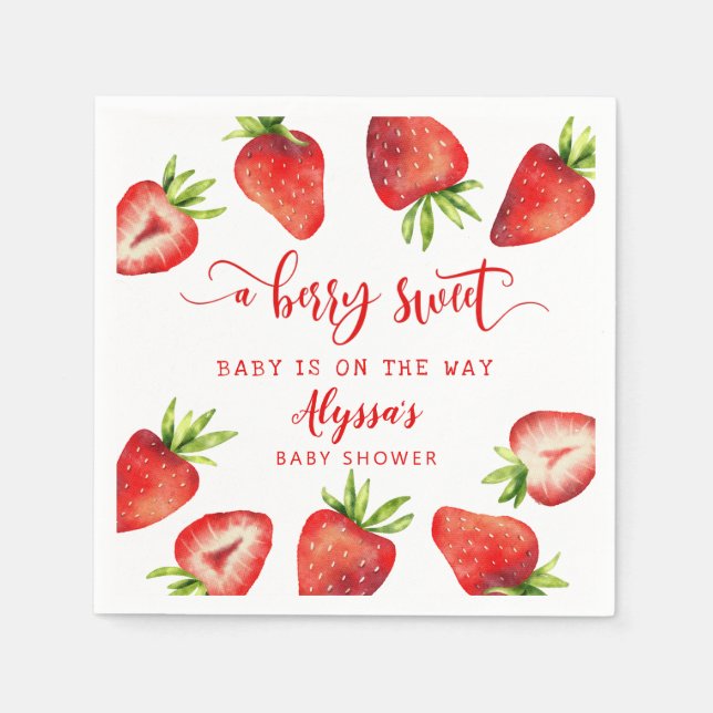 Serviette En Papier Berry Sweet Baby Baby shower fraise (Devant)