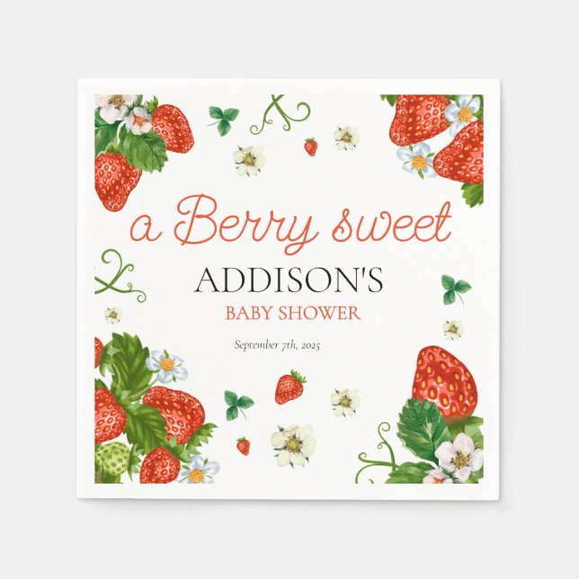 Serviette En Papier Berry Sweet Baby Baby shower fraise (Devant)
