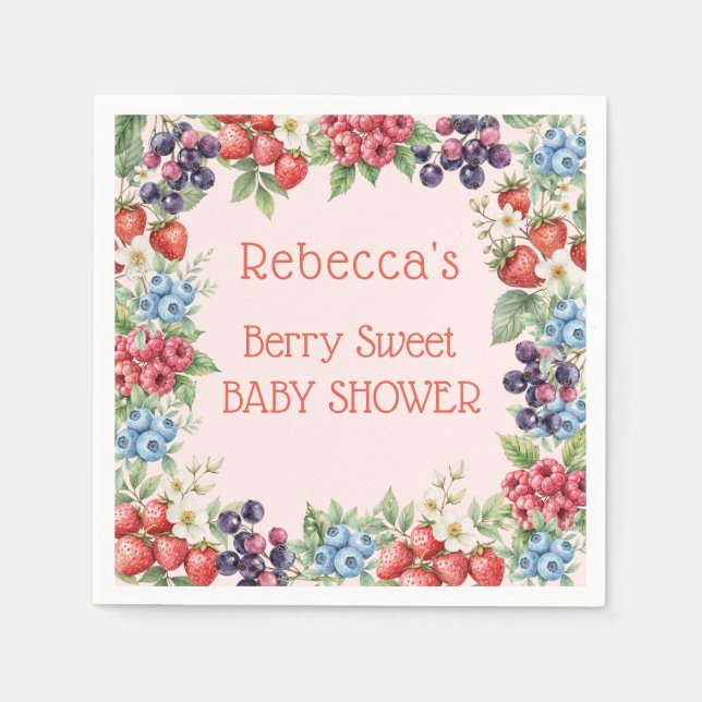 Serviette En Papier Berry Sweet Baby shower cadre de baies (Devant)