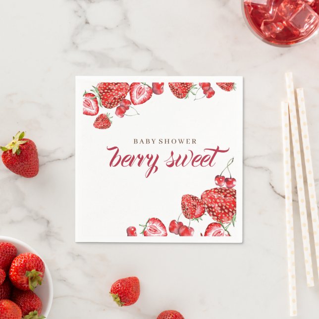 Serviette En Papier Berry Sweet Baby shower fraise (En situation)