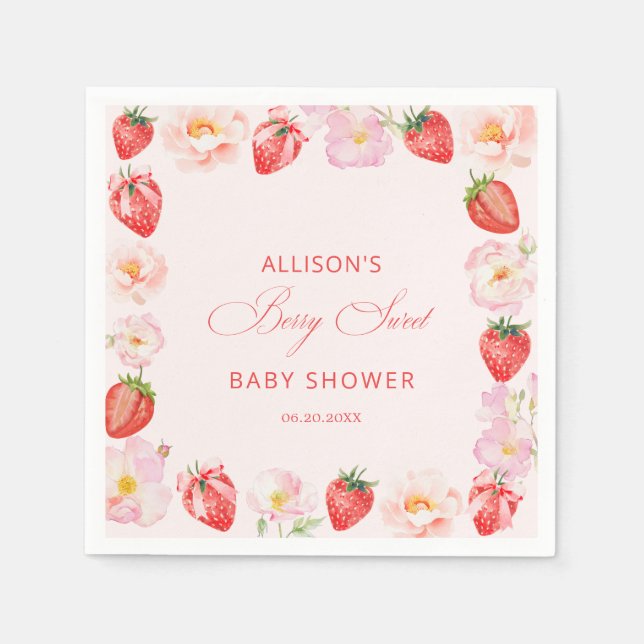 Serviette En Papier Berry Sweet Baby Shower Strawberry Bow  (Devant)