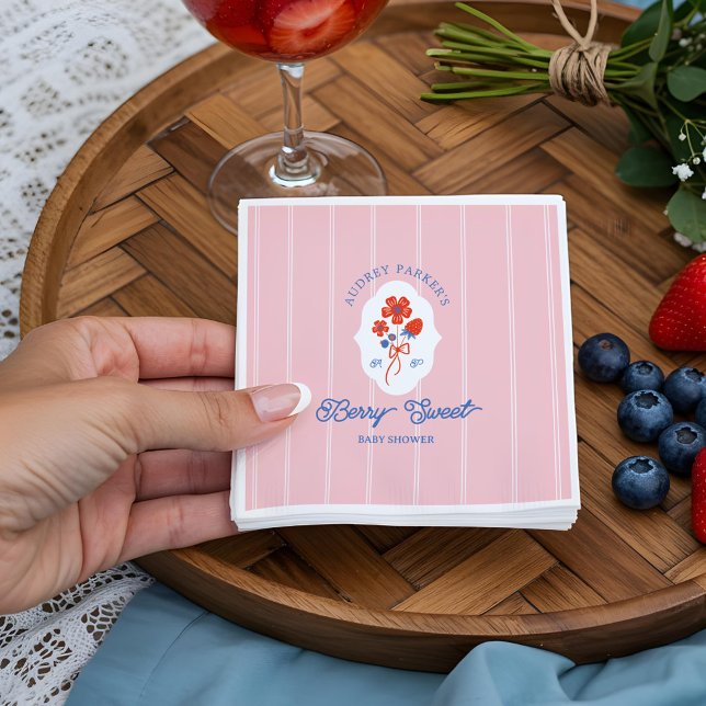 Serviette En Papier Berry Sweet Berries Monogram Baby shower (Berry Sweet Berries Monogram Baby Shower Napkins)