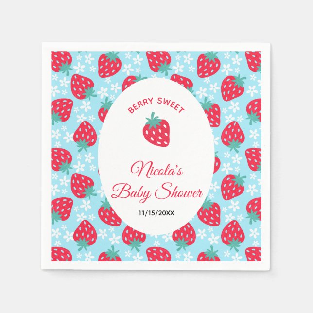 Serviette En Papier Berry Sweet Blue Strawberry Baby Shower (Devant)