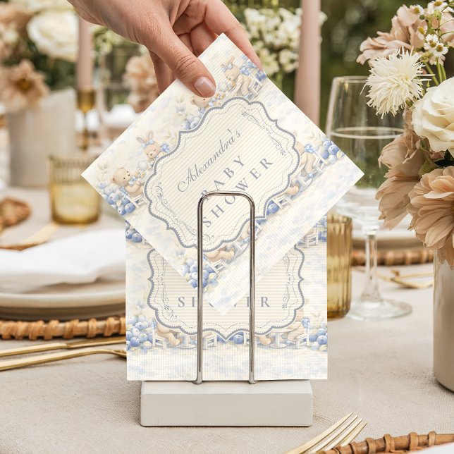 Serviette En Papier Berry Sweet Blue Toile Nursery Baby Shower (Créateur téléchargé)