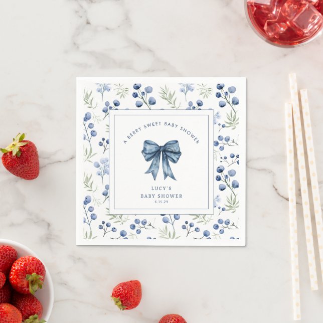 Serviette En Papier Berry Sweet Blueberry Bow Baby shower (En situation)
