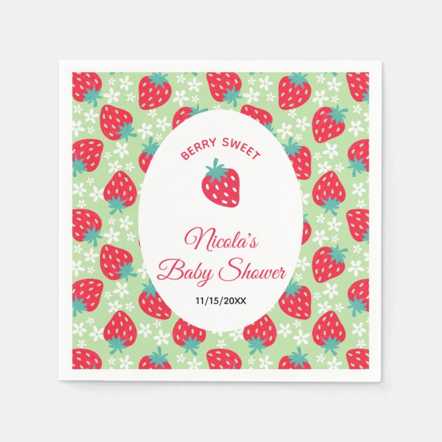 Serviette En Papier Berry Sweet Green Strawberry Baby Shower (Devant)