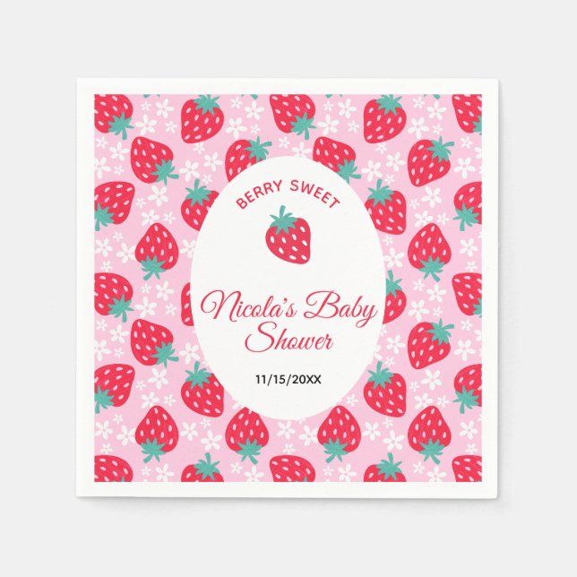 Serviette En Papier Berry Sweet Pink Strawberry Baby Shower (Devant)
