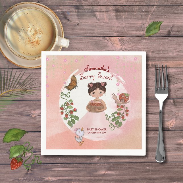 Serviette en papier 'Berry Sweet' pour fille et ca (Girl & Duckling 'Berry Sweet' Party Paper Napkin)