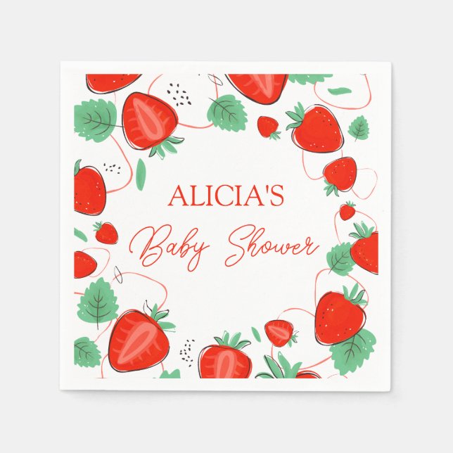 Serviette En Papier Berry Sweet Strawberries Baby shower fille (Devant)
