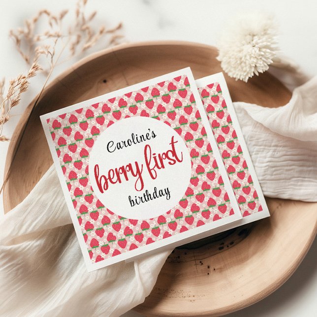Serviette En Papier Berry Sweet Strawberry 1er fête d'anniversaire (Créateur téléchargé)