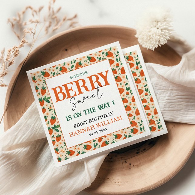 Serviette En Papier Berry Sweet Strawberry 1st Birthday Party (Créateur téléchargé)
