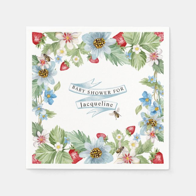 Serviette En Papier Berry Sweet Strawberry Baby Boy to Bee Shoy (Devant)