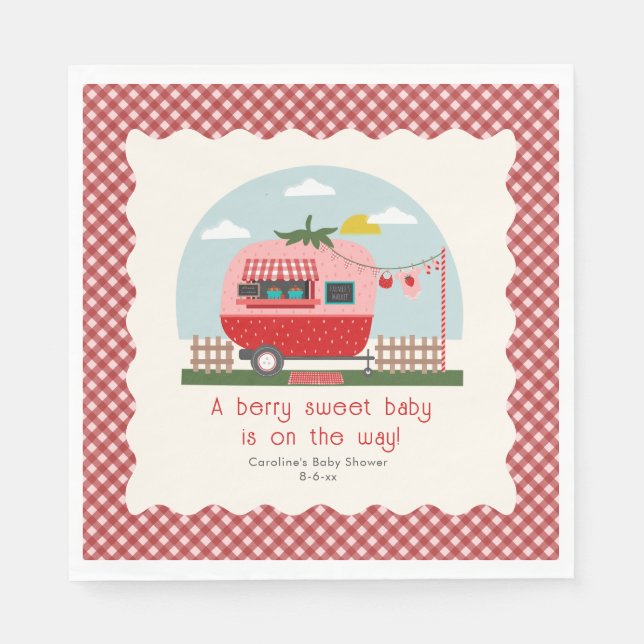 Serviette En Papier Berry Sweet Strawberry Camper Baby shower (Devant)
