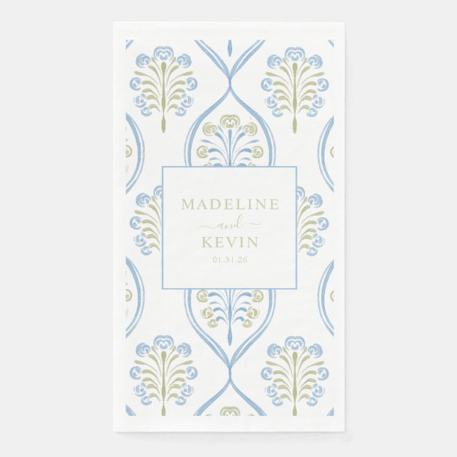 Serviette En Papier Bespoke Blue and Green Floral Wedding (Devant)