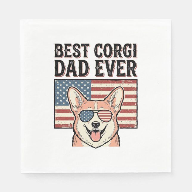 Serviette En Papier Best Corgi Dad Ever Patriotic Vintage Dog Shirt_1 (Devant)