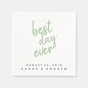 Serviette En Papier Best Day Ever Sage Green Mariage Cocktail Napkin C