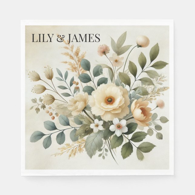 Serviette En Papier Beurre Aquarelle Jaune Floral Élégant Moderne (Devant)