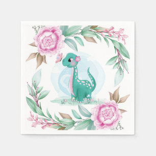 Serviette En Papier Beurre Dinosaure mignon Baby shower de pivoine ros
