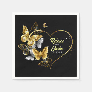 Serviette En Papier Beurre d'or du coeur Noir Boho moderne