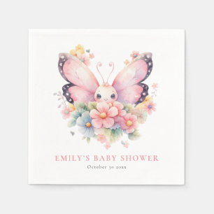 Serviette En Papier Beurre doux et fleurs Baby shower rose