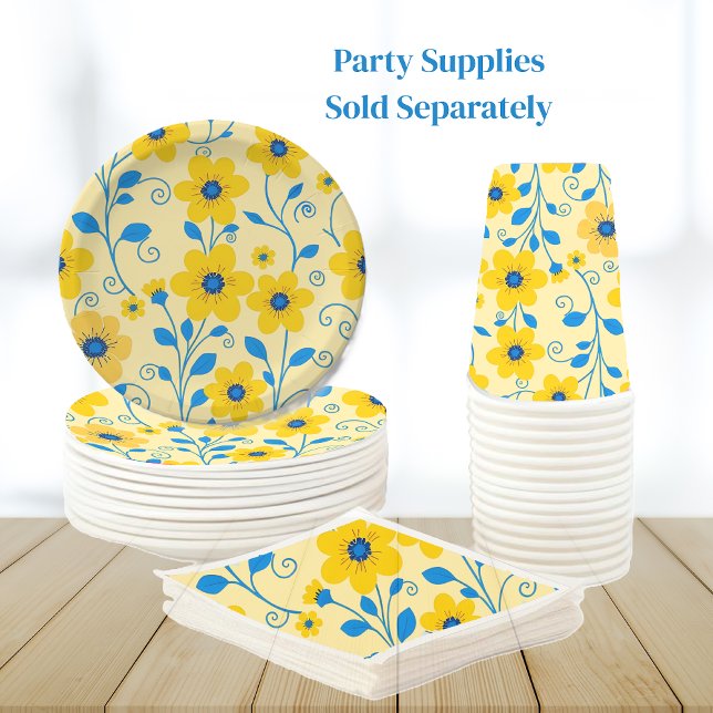 Serviette En Papier Beurre jaune et bleu floral (Butter Yellow and Blue Floral-Party Supplies-Plates Napkins and Cups)