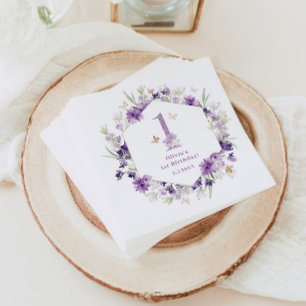 Serviette En Papier Beurre violet fleur sauvage 1er anniversaire
