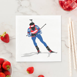 Serviette En Papier Biathlon Skier Sports d'hiver Athlète en action