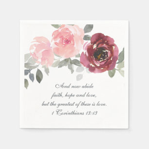 Serviette En Papier Bible florale rose Bourgogne gris Verse Mariage