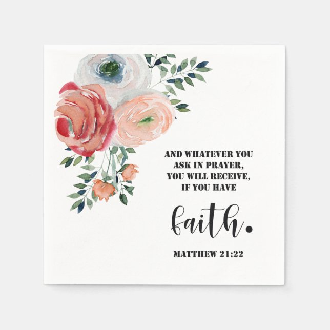 Serviette En Papier Bible verse Matthew Floral  Square  (Devant)