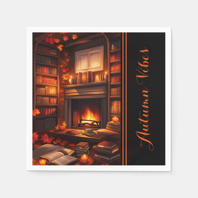 Serviette En Papier Bibliothèque d'automne cosy (Devant)