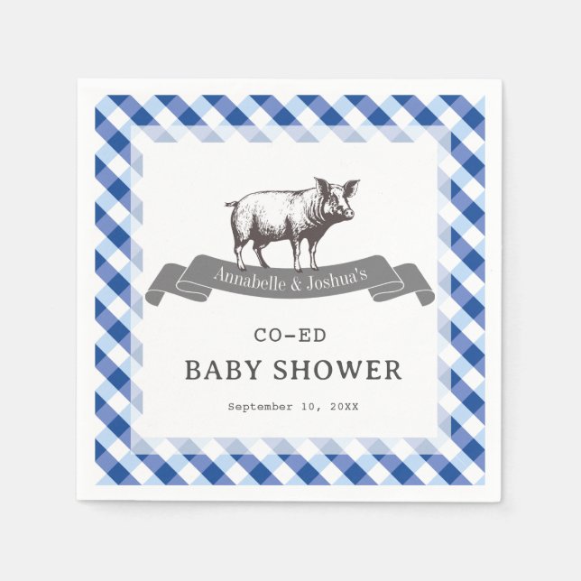 Serviette En Papier Bibs & Ribs BBQ Gingham Marin Bébé Rustique (Devant)