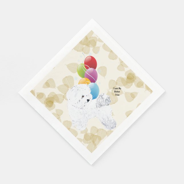 Serviette En Papier Bichon Frise Tan Feuilles et ballons (Coin)