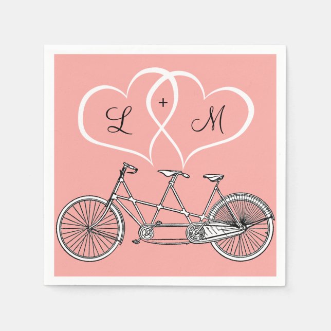 Serviette En Papier Bicyclette pour deux coeurs Mariage personnalisé N (Devant)